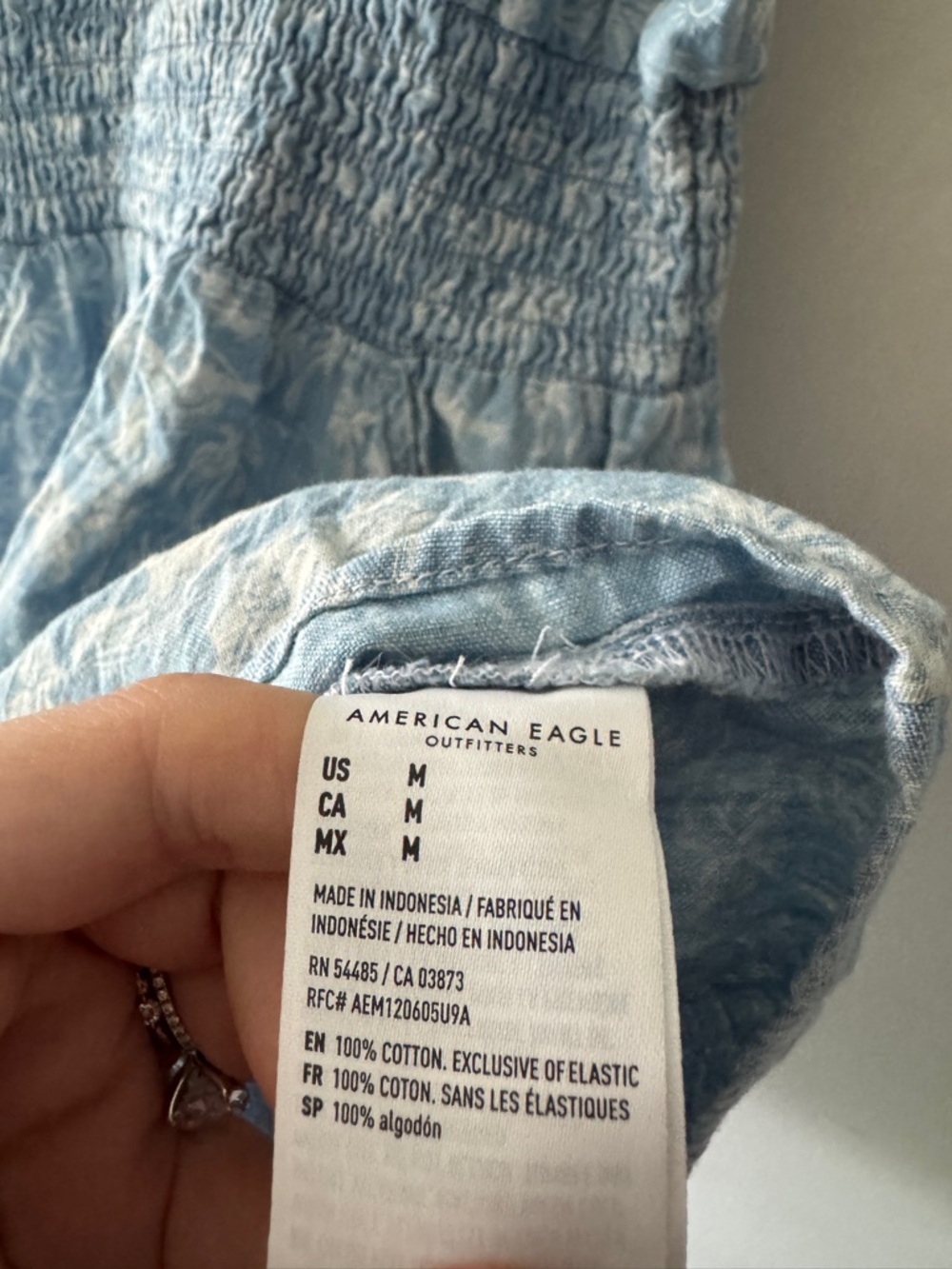 American Eagle Blue Palm Tree Print Romper Back Bow Tie Detail Smocked - Picture 8 of 8